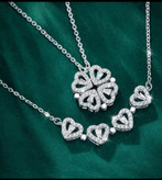 «گردنبند استیل طرح چهار قلب دو حالته ی نگیندار زنانه در رنگهای طلایی و نقرهای»